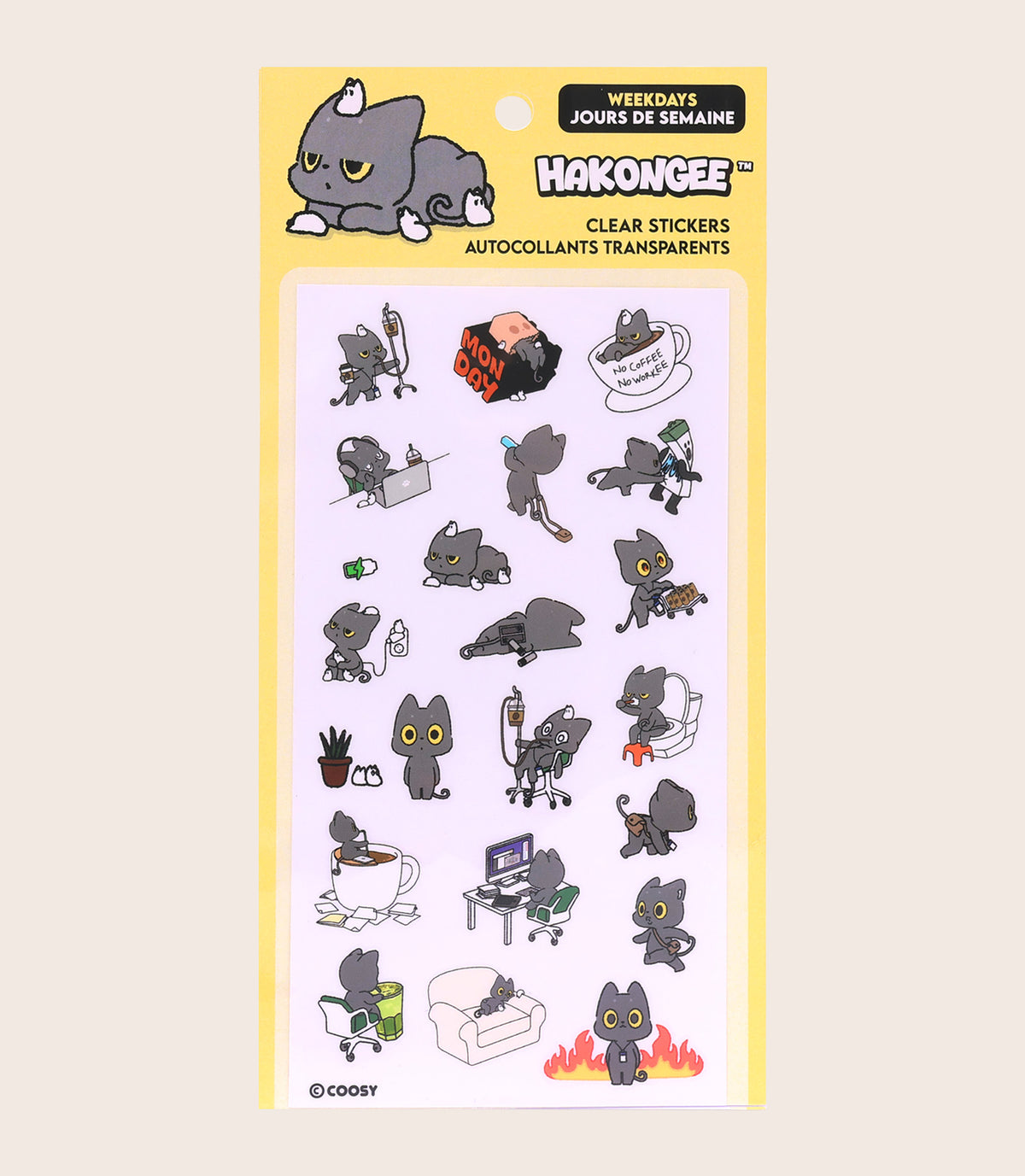 Hakongee Season 2 Weekday clear sticker sheet packaging front showing full sheet of illustrations