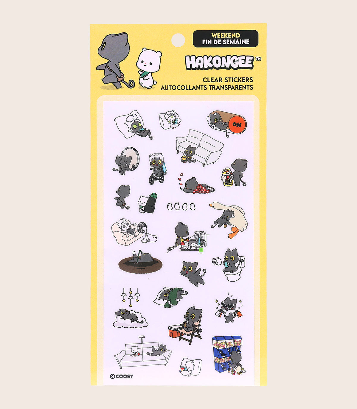 Hakongee Season 2 Weekend clear sticker sheet packaging front showing full sheet of illustrations